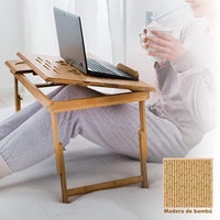 Mesa Plegable de Bambú Natural para Computadora Portátil, Tablet, Taza, para el Hogar, Estudio o Trabajo