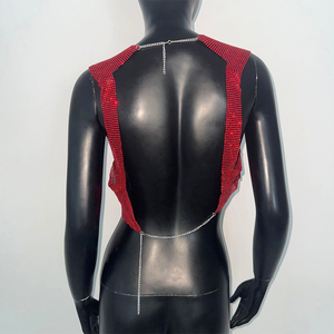 Custom Y2K Female Music Party Festival Crystal Camis Backless <strong>Silver</strong> Diamond Metal <strong>Mesh</strong> Cropped <strong>Top</strong> Lady Gem Red Rhinestone Tank - Product Image 6