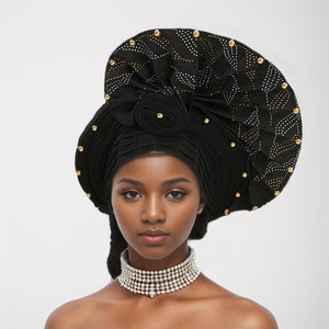 Venta al por Mayor de Pañuelos Africanos para la Cabeza para <span class=keywords><strong>Mujer</strong></span>, Última Moda 2025, Tradicionales con Piedras y Cuentas, Aso Oke, Pañuelo para la Cabeza Auto Gele para Fiestas - Product Image 5