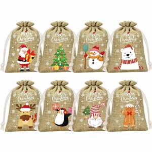 Nouveau sac de rangement pour cadeaux de Noël avec cordon en coton et cordon en lin, sac lumineux - Product Image 5