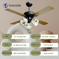 Ventilateur de plafond TS42-4C3L(MK) 42 pouces avec lumière |   4 pales en MDF, 3 supports de lampe E27, commande par cordon, AC50W DC30W 110-240V