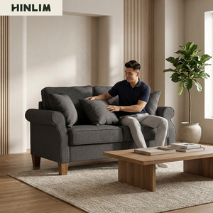 Sofá de 2 Plazas Nuhoom, Moderno y Clásico, en Tela Gris Resistente, con Brazos Enrollados al Estilo Inglés y Respaldo Acolchado, para Sala de Estar - Product Image 1