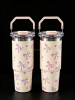 Bouteille d'eau isotherme à double paroi en acier inoxydable de 30 oz avec motif nœud d'amour, anti-fuite, sans BPA, pour la salle de sport et l'extérieur