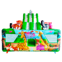 Château gonflable Delilai grand format en PVC durable, thème animaux du zoo et jungle, 8x5.5x5.3m, capacité 15 personnes, certifié CE, installation facile