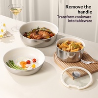 Ensemble de casseroles en acier inoxydable antiadhésif avec poignée amovible en céramique, comprenant une poêle, une casserole à lait, une marmite à soupe, 5 pièces, compatible four et cuisinière à induction