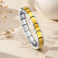 Pulsera Italiana de Eslabones de Acero Inoxidable con Baño de Oro de 18K, Geométrica, Casual/Deportiva, Unisex