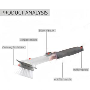 Éponge de nettoyage pour la vaisselle de cuisine remplaçable avec distributeur de savon, manche en plastique et poils en silicone - Product Image 2