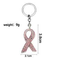 Porte-clés de sensibilisation au cancer du sein avec ruban rose et strass, breloque de sac en métal en cristal pour collectes de fonds caritatives, cadeau