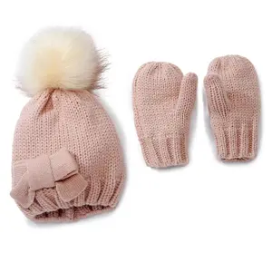 Baby Winter Warme Pelz Ball Hüte O Ring Schals Kinder Kinder Unisex Gestrickte Mütze Mütze Schal Set Mädchen Jungen Mütze Schal Set