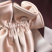 Meetvii — housse de ruban en SATIN Beige, couleur Champagne, rose, avec nœud de vidange, cordon élastique plat avec fermeture à double couche, pochette ronde en tissu de soie