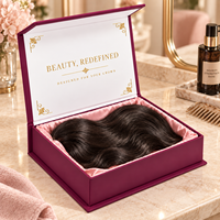 Boîte cadeau magnétique pliable de luxe avec logo personnalisé en feuille d'or, doublure en satin, boîte d'emballage rigide pliable pour perruques et mèches de cheveux