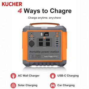 Station d'alimentation portable KUCHER 1200W 1100WH, onde sinusoïdale pure, <span class=keywords><strong>batterie</strong></span> LiFePO4, panneau solaire MPPT, lampe de poche, utilisation en plein air, randonnée - Product Image 3