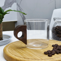 Tasses à thé/jus/café en verre borosilicaté personnalisées et écologiques pour restaurant clair manche en bois Design moderne marque QIAOXING