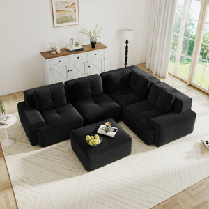Canapé modulaire moderne en tissu chenille, 4 places, en forme de L, avec pouf mobile, pour salon et villa - Product Image 2