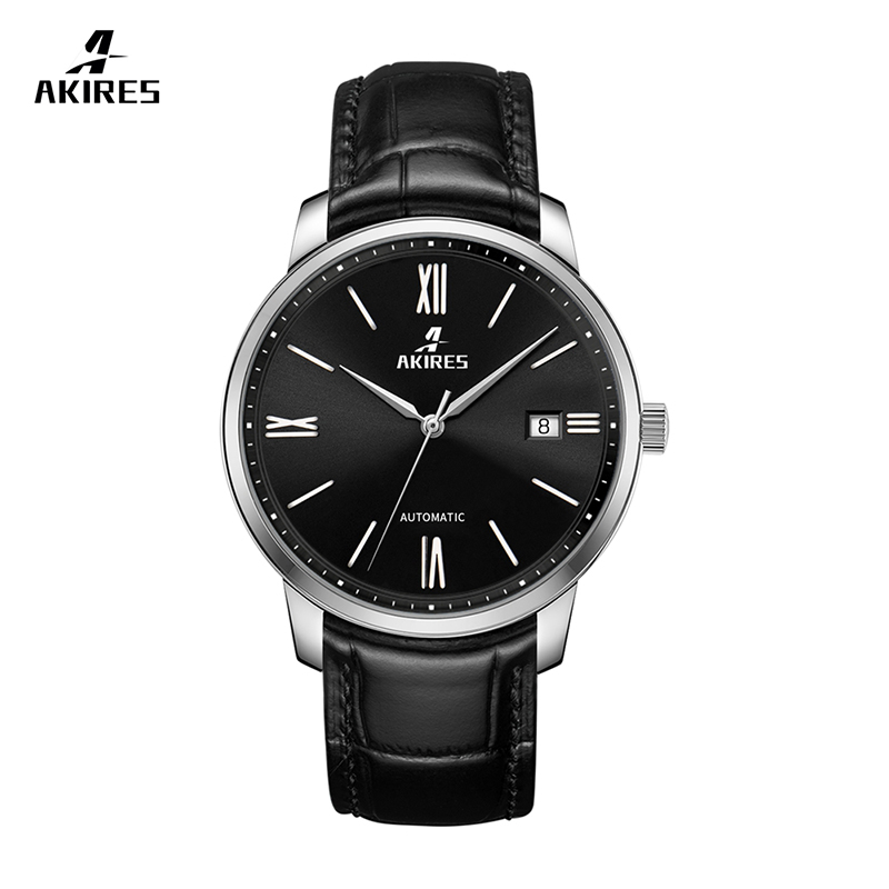 silver case black dial