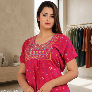 Jaipur Women's Casual Woven Short-Sleeved Maxi Soft Pure Cotton Floral Print <b>Night</b> Gown XL/XXL - Product Image 3