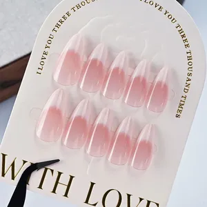120 <span class=keywords><strong>Uñas</strong></span> <span class=keywords><strong>Postizas</strong></span> de Color Rosa Degradado a Blanco, Estilo Francés Natural, Brillantes, <span class=keywords><strong>con</strong></span> Punta en Forma de Almendra - Product Image 3