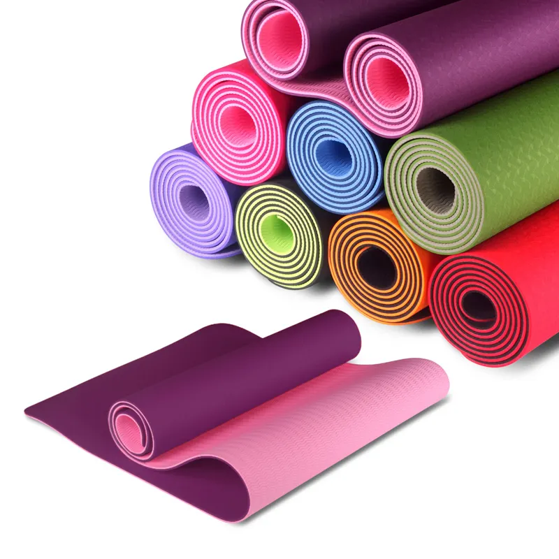 Yoga Mat Cheap Blue Red Soft Anti-Skid Recycle Durable Double Color Workout Eco Friendly TPE Yoga Mat