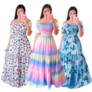 High Quality Summer V Neck Cute Vacation dresses women casual Plus Size maxi dress ladies Rayon Boho Beach Dress