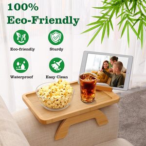 Plateau de canapé en bambou naturel avec support pour téléphone, pliable, écologique, gain de place, cadeaux parfaits pour le salon, la chambre à coucher - Product Image 4