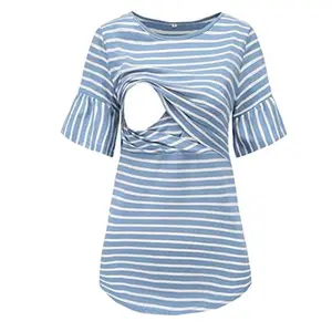 Maternity Tunic Tops Women Tee Shirt Ruffles Striped Plus Size Tees T-shirt Pregnancy Tee Loose Womens Clothing