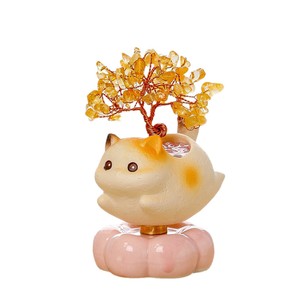 Cute Cat <b>Crystal</b> Money <b>Tree</b> Resin Ornament Pumpkin Shape Office Desk Decor Gift - Product Image 5
