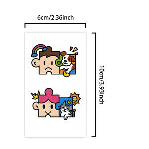 Autocollant de <span class=keywords><strong>tatouages</strong></span> temporaires colorés petit chat et chien mignon couple de dessin animé mignon tatouage étanche pour visage bras jambe - Product Image 2