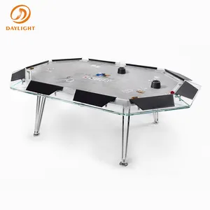 豪华现代玻璃十位扑克桌不锈钢赌桌