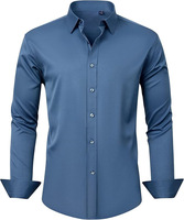 Chemise formelle pour homme à col carré, coupe ajustée, manches longues, couleur unie, en tissu tricoté extensible dans quatre directions, anti-humidité, à simple boutonnage