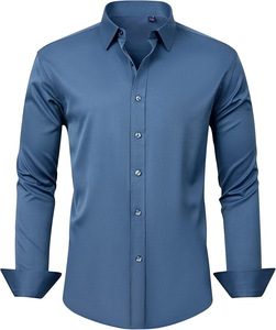 Chemise formelle <span class=keywords><strong>homme</strong></span> slim-fit à manches longues, couleur unie, extensible dans les quatre sens, anti-humidité, style business décontracté - Product Image 6