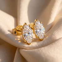LZE69 Magnifiques boucles d'oreilles clous en argent sterling 925 plaqué or avec zircon cubique marquise 8A pour femme
