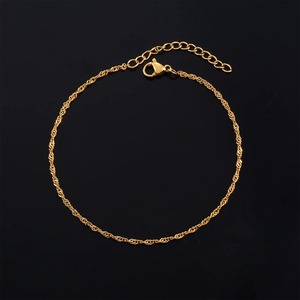 สร้อยข้อมือสแตนเลสสตีลบางลายคลื่นน้ำ ชุบทอง 18K สร้อยข้อเท้าแบบเรียบง่าย ดีไซน์สวยงาม สำหรับผู้ชายและผู้หญิง - Product Image 2