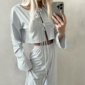 SMOOTH 女式家居睡衣长袍针织宽松开衫长袖长裤纯棉套装 - 舒适 - Product Image 4