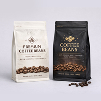 Sac à café personnalisé avec valve, fermeture éclair, fond plat, poche à café en papier kraft blanc, 250g 1kg