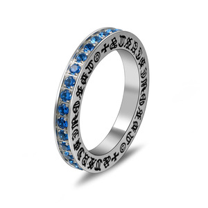 Japanese Korean Style Diamond Encrusted <b>Titanium</b> Steel <b>Ring</b> Sanskrit Letter Design Unisex Everyday Wear SA405 - Product Image 1