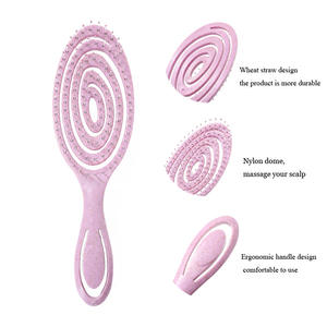 Su logotipo, vendedor caliente, cepillo para el cabello, peine, cepillos para el cabello de paja de trigo hueco Flexible, cepillo para el cabello desenredante <span class=keywords><strong>Glam</strong></span> de buena calidad - Product Image 3