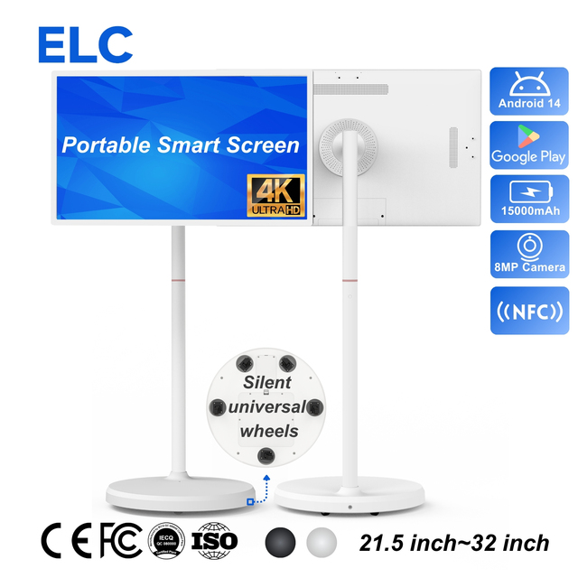 Smart Moving Screen 32" 4K UHD Portable Touch Monitor Android 14 Wireless Rolling Display with Camera for Home Gym & Fitness