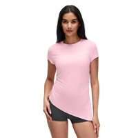 Camiseta Deportiva de Verano para Mujer, Elástica, Ajustada, Transpirable, para Yoga, Running y Fitness, de Manga Corta, en Rayón y Spandex