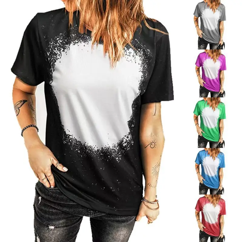 Oversize Unisex Adults Kids men's women Plain Bleached T Shirts 100% Polyester Bleach T Shirt For Sublimation