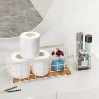 Panier de rangement étroit et long en fil métallique avec base en bois, bac de rangement rectangulaire de style ferme pour cuisine/salle de bain/bureau