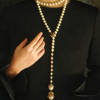 Nouveau Collier Long Minimaliste en Perles d'Imitation Incrustées de Diamants, Motif Fleur et Oiseau, Chaîne de Clavicule Polyvalente
