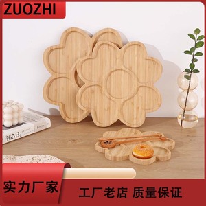 Plateau à fleurs en bambou Zuozhi 20cm 25cm, plateau de service créatif pour thé, collations, fruits, petit-déjeuner, dîner - Product Image 5