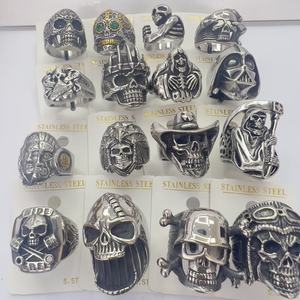 Nhẫn nam phong cách Punk Biker cổ điển bằng thép không gỉ, thiết kế hình trái tim, bộ xương, đầu lâu 3D đúc thủ công, thời trang, bán sỉ - Product Image 1