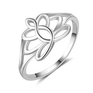 Кольцо из серебра 925 пробы для йоги, блестящее, устойчивое к потускнению, удобное обручальное кольцо с цветком лотоса 2 мм