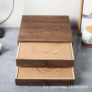 Wooden Double Layer Tea <b>Box</b> Rectangle 10 In High Handmade Storage For Pu'er Tea <b>Cake</b> <b>Gift</b> Craft - Product Image 3