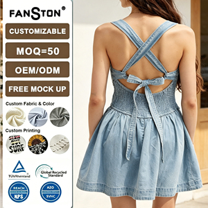 Vestido de mezclilla sin espalda para mujer 2026 - Vestido sexy de verano de cintura alta y corte ajustado, falda vaquera informal de color liso para venta al por mayor - Product Image 2
