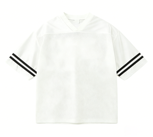 Camiseta Corta de Malla para Hombre, Estilo Deportivo Oversize Vintage, Diseño Liso, Tejido a Rayas, Cuello en V, Camiseta de Fútbol, Streetwear, Personalizable OEM - Product Image 1