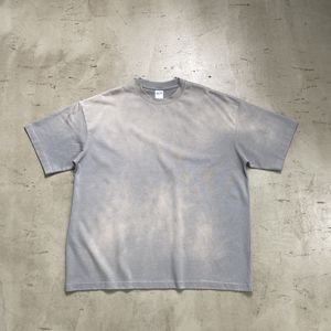 T-<span class=keywords><strong>shirt</strong></span> en coton surdimensionné à épaules tombantes, délavé par pulvérisation, avec finition ombrée vintage, style streetwear décontracté rétro, OEM - Product Image 1