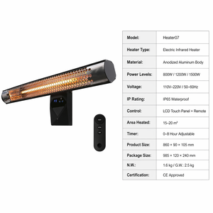 Chauffage mural infrarouge durable Heater07 1500W IP65, chauffage infrarouge extérieur étanche avec télécommande, chauffage de jardin - Product Image 3