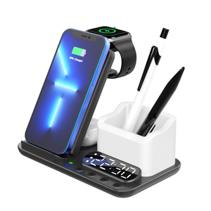 Reloj Despertador con Cargador Inalámbrico para Samsung <span class=keywords><strong>iPhone</strong></span> <span class=keywords><strong>11</strong></span> 12 13, Carga para Teléfono, <span class=keywords><strong>Airpods</strong></span> y Reloj - Product Image 1